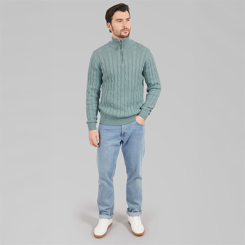 Saltwell Mens Sumava Cable 1/4 Zip Jumper Dark Mint - Image 3