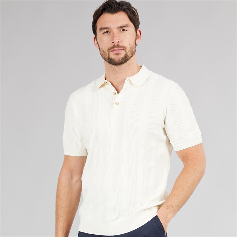 Saltwell Mens Fraser Rib Polo Shirt Ecru Ecur - Image 1