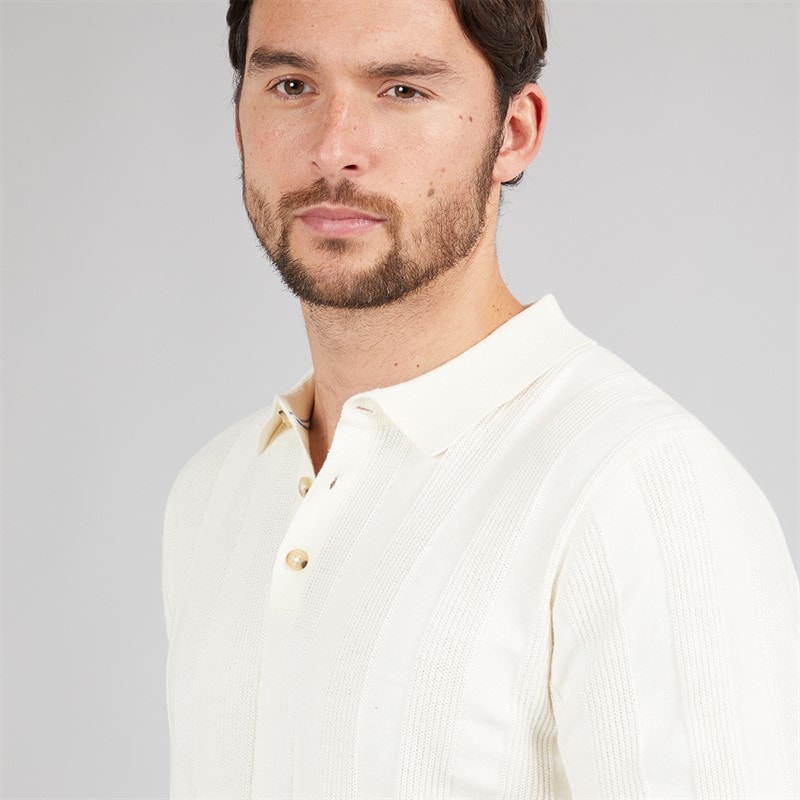 Saltwell Mens Fraser Rib Polo Shirt Ecru Ecur - Image 3