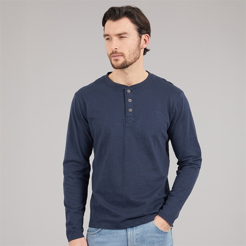 Saltwell Mens Gary Grandad Long Sleeve T-Shirt Navy - Image 1