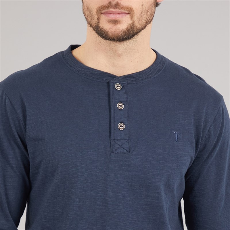Saltwell Mens Gary Grandad Long Sleeve T-Shirt Navy - Image 3