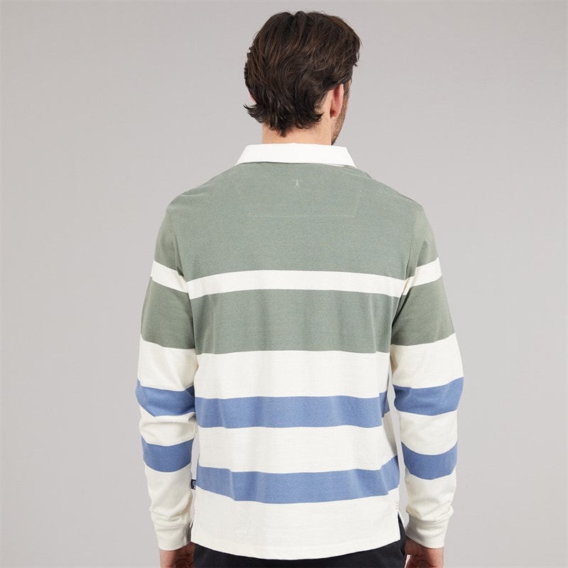 Saltwell Mens Clinton Stripe Rugby Polo Shirt Agave Green - Image 2