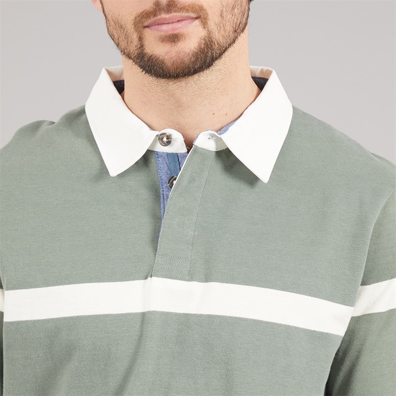 Saltwell Mens Clinton Stripe Rugby Polo Shirt Agave Green - Image 3
