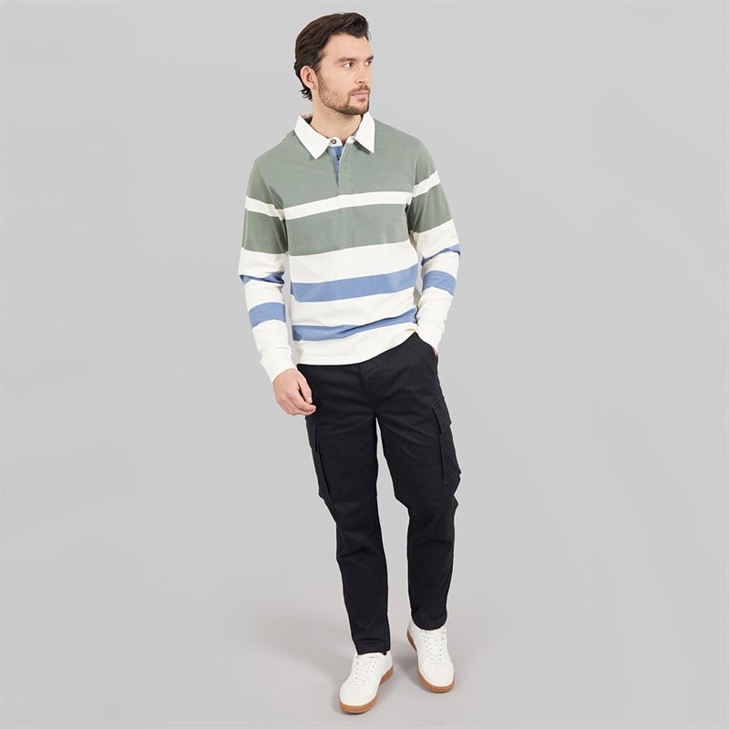 Saltwell Mens Clinton Stripe Rugby Polo Shirt Agave Green - Image 4