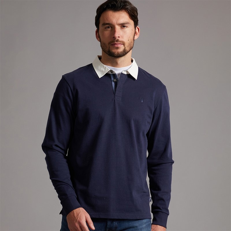 Saltwell Mens Drift Long Sleeve Polo Shirt Indigo Blue - Image 1