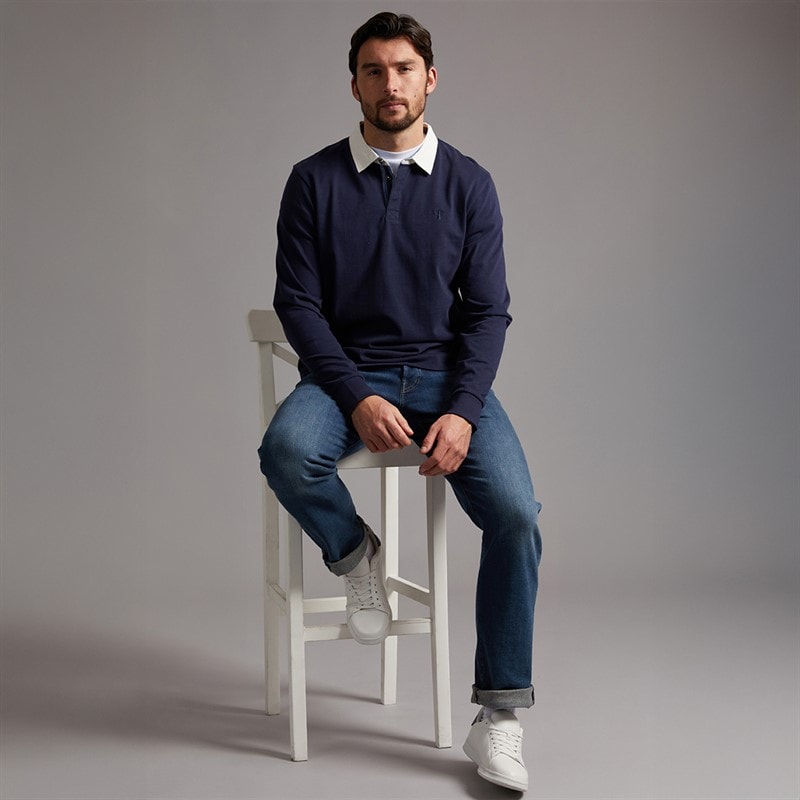 Saltwell Mens Drift Long Sleeve Polo Shirt Indigo Blue - Image 4