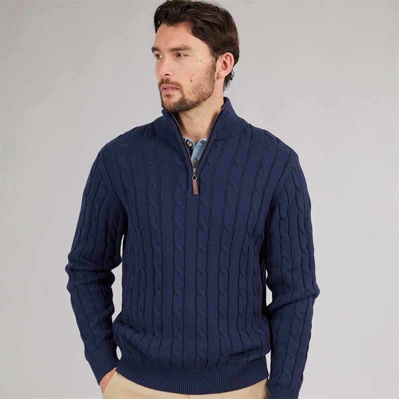 Saltwell Mens Sumava Cable 1/4 Zip Jumper Dark Navy - Image 1