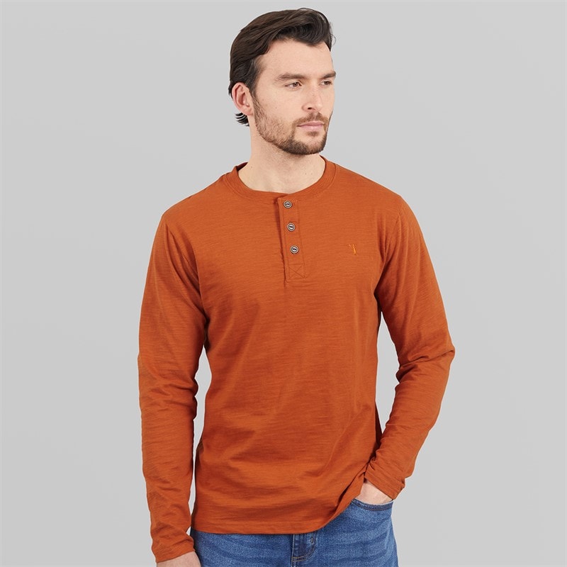 Saltwell Mens Gary Grandad Long Sleeve T-Shirt Amber - Image 1
