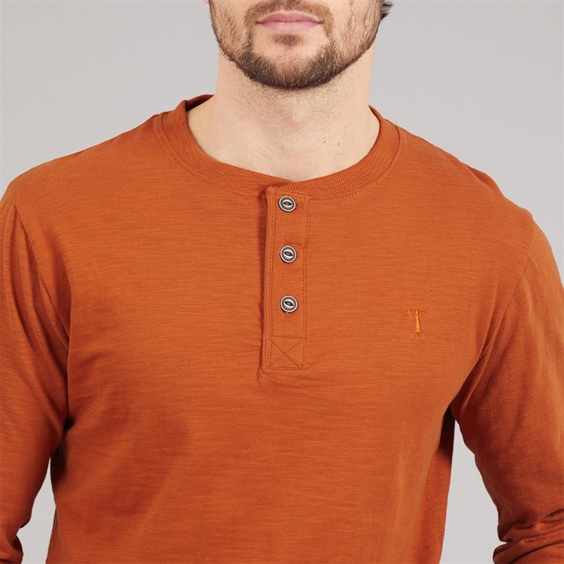 Saltwell Mens Gary Grandad Long Sleeve T-Shirt Amber - Image 3