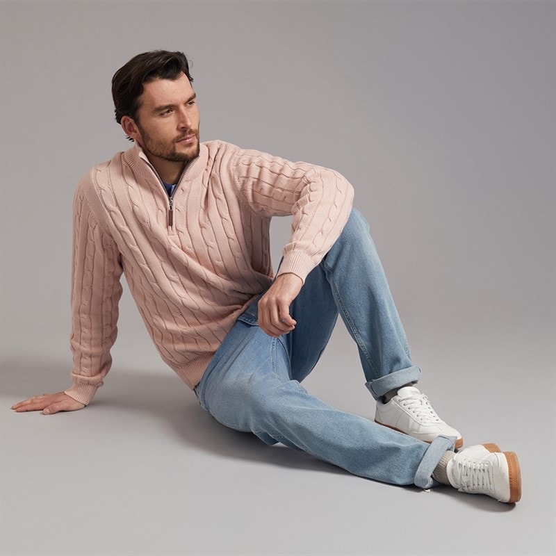 Saltwell Mens Sumava Cable 1/4 Zip Jumper Blush - Image 4