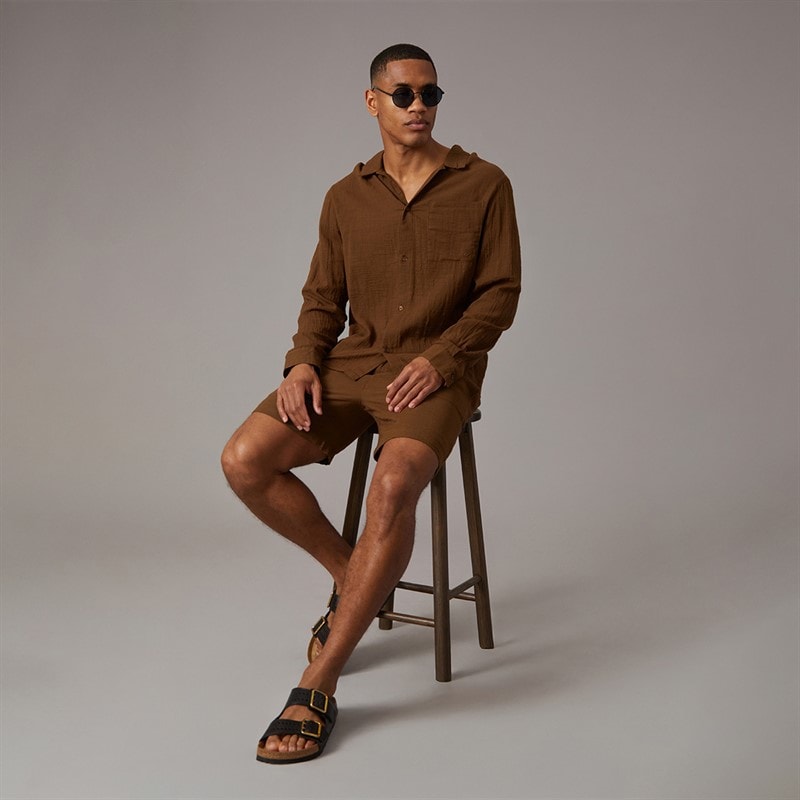 Another Influence Mens Gauze Relaxed Fit Shorts Terracotta - Image 3