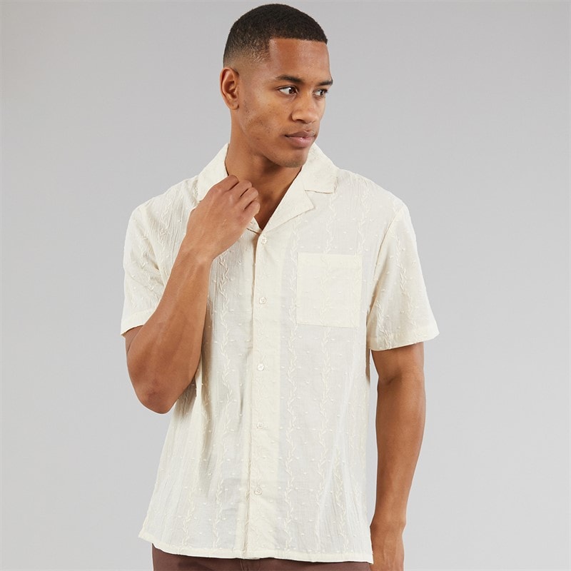 Another Influence Mens Embroidered Stripe Revere Collar Shirt Sand - Image 3