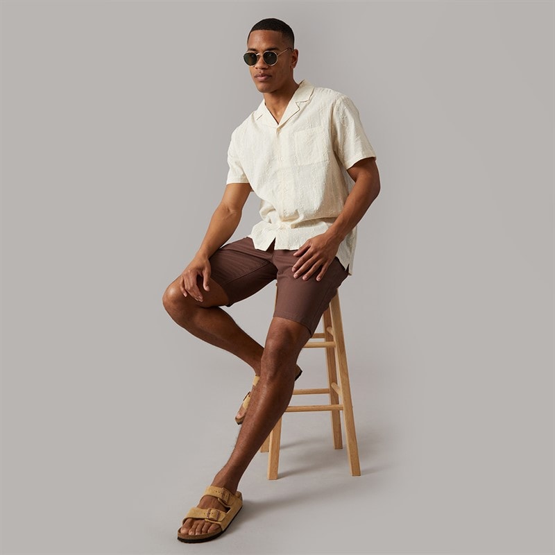 Another Influence Mens Embroidered Stripe Revere Collar Shirt Sand - Image 4