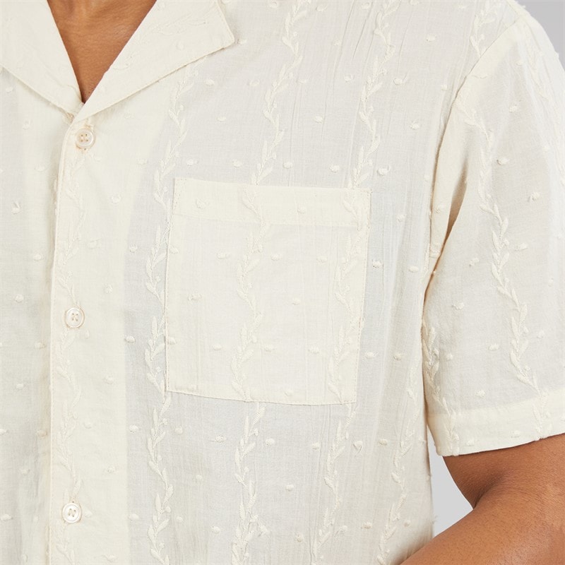 Another Influence Mens Embroidered Stripe Revere Collar Shirt Sand - Image 5