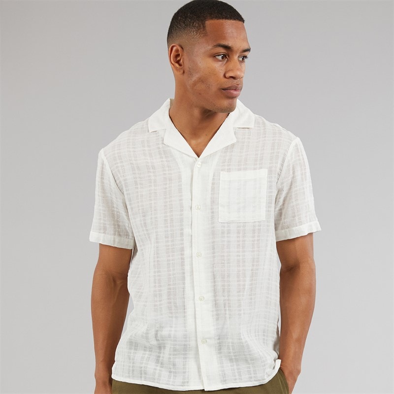 Another Influence Mens Revere Collar Textured Short Sleeve Shirt Off White Off-White - Image 1