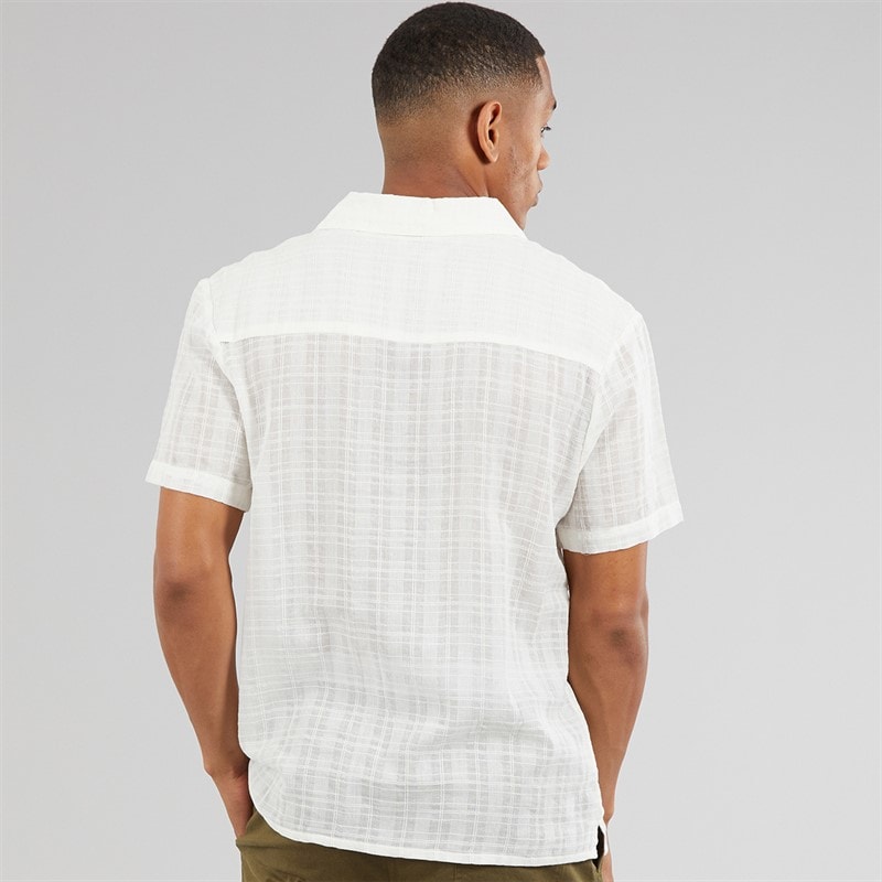 Another Influence Mens Revere Collar Textured Short Sleeve Shirt Off White Off-White - Image 2