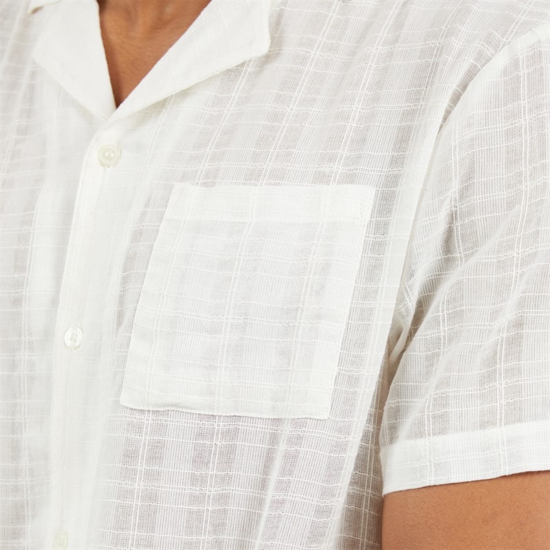 Another Influence Mens Revere Collar Textured Short Sleeve Shirt Off White Off-White - Image 3