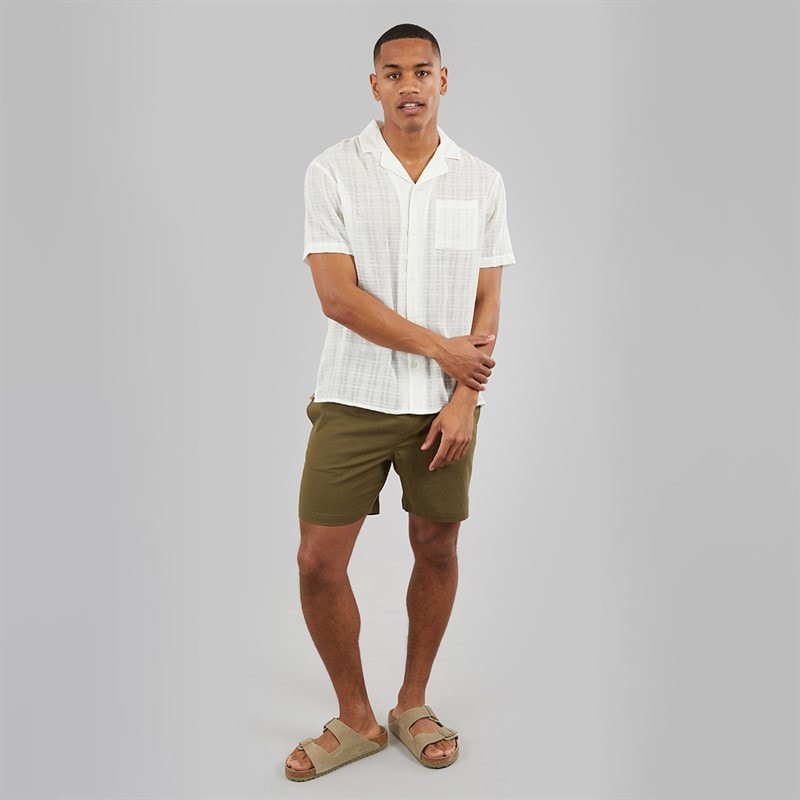 Another Influence Mens Revere Collar Textured Short Sleeve Shirt Off White Off-White - Image 4