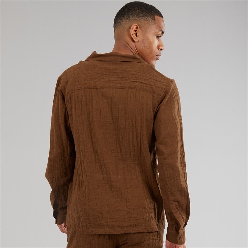 Another Influence Mens Gauze Long Sleeve Relaxed Shirt Terracotta - Image 2