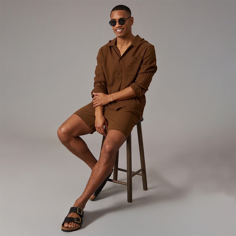 Another Influence Mens Gauze Long Sleeve Relaxed Shirt Terracotta - Image 4