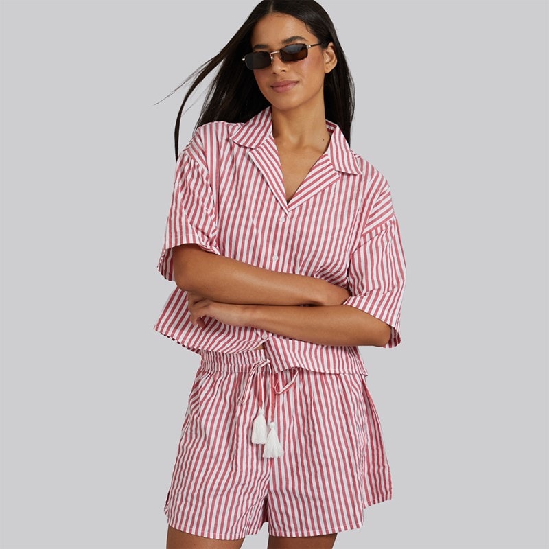 Aray Womens Shirt And Shorts Set Red/White - Image 1