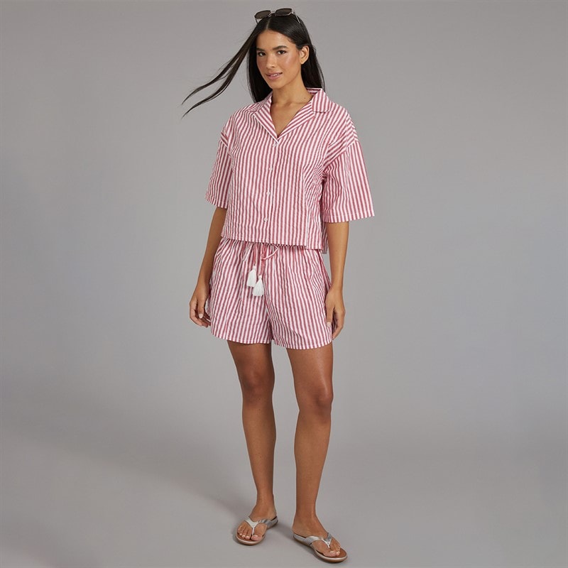 Aray Womens Shirt And Shorts Set Red/White - Image 4