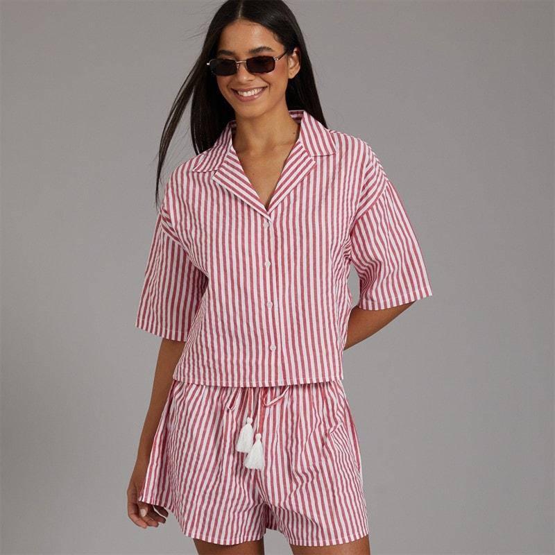 Aray Womens Shirt And Shorts Set Red/White - Image 5