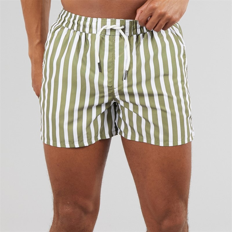 Aray Mens Stripe Swim Shorts Green - Image 1