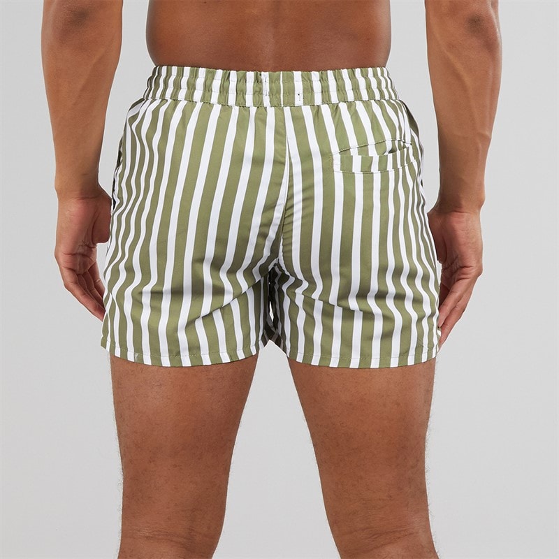 Aray Mens Stripe Swim Shorts Green - Image 2