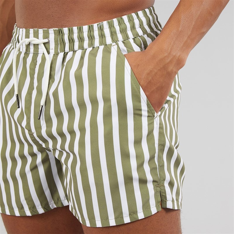 Aray Mens Stripe Swim Shorts Green - Image 3