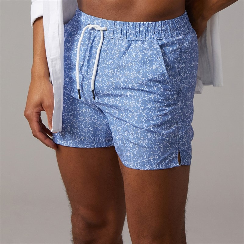 Aray Mens Mono Floral Swim Shorts Blue - Image 1