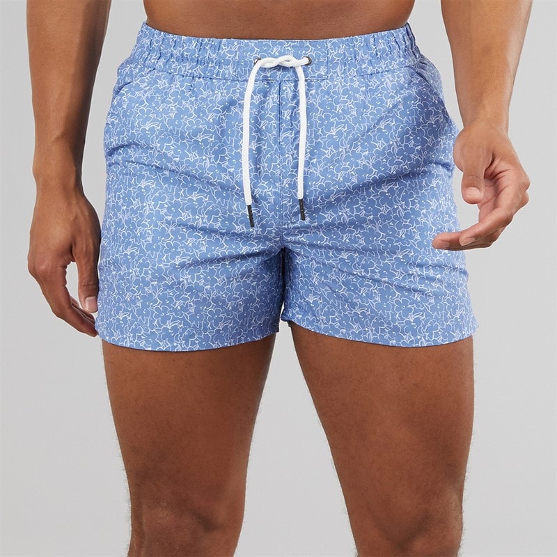 Aray Mens Mono Floral Swim Shorts Blue - Image 3