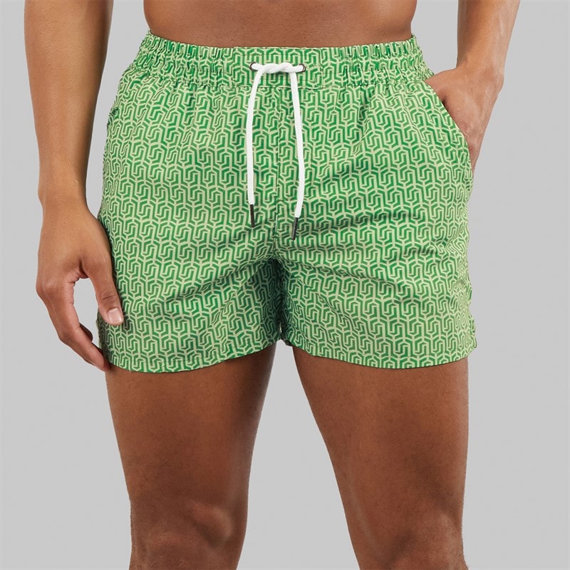 Aray Mens Rowley Geo Swim Shorts Green