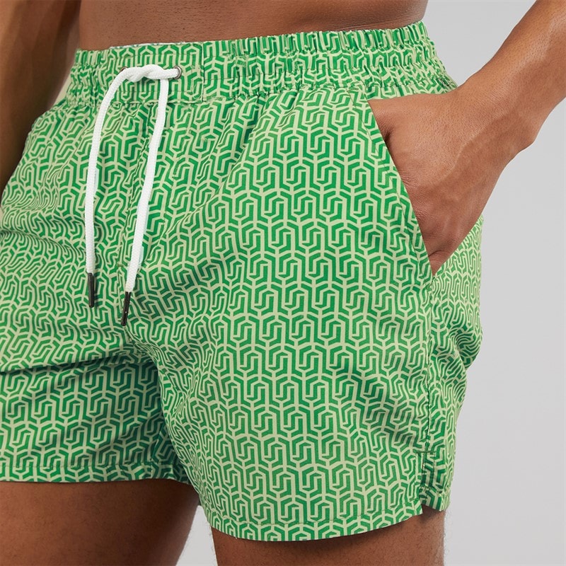 Aray Mens Rowley Geo Swim Shorts Green - Image 3
