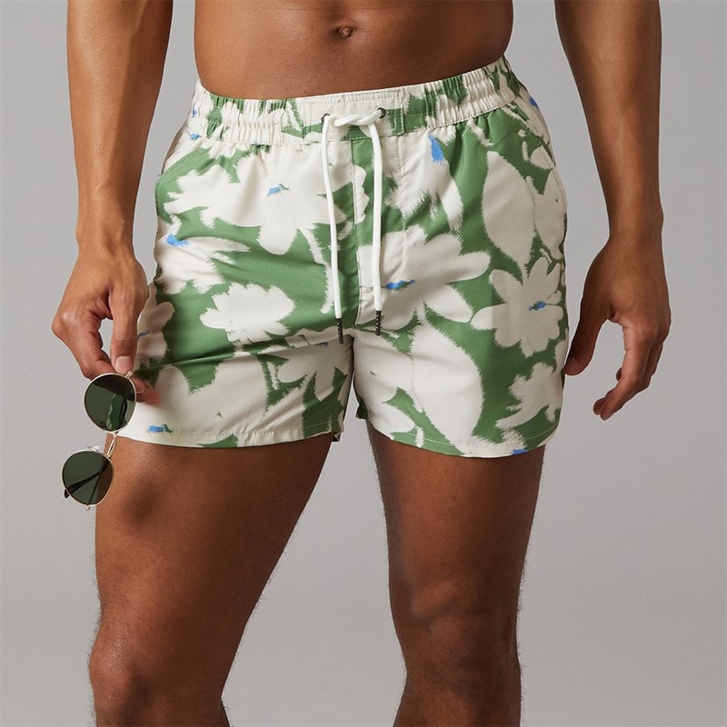 Aray Mens Flowing Floral Swim Shorts Floral Green - Image 1