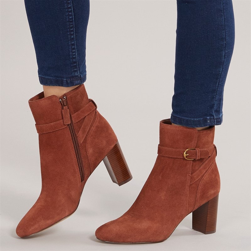Cole Haan Womens Glendale Jodhpur Suede Block Heel Ankle Boots Dark Cuoio - Image 1