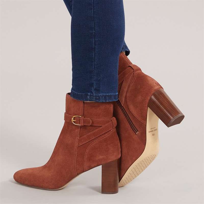 Cole Haan Womens Glendale Jodhpur Suede Block Heel Ankle Boots Dark Cuoio - Image 5