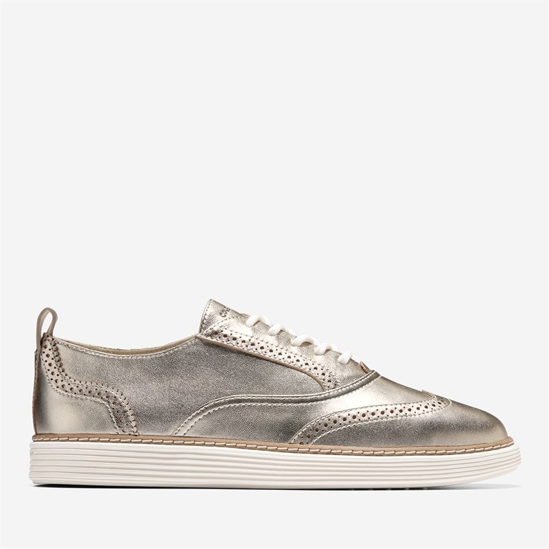 Cole Haan Womens Original Grand Camarin Wingtip Oxford Shoes Gold Metallic - Image 1