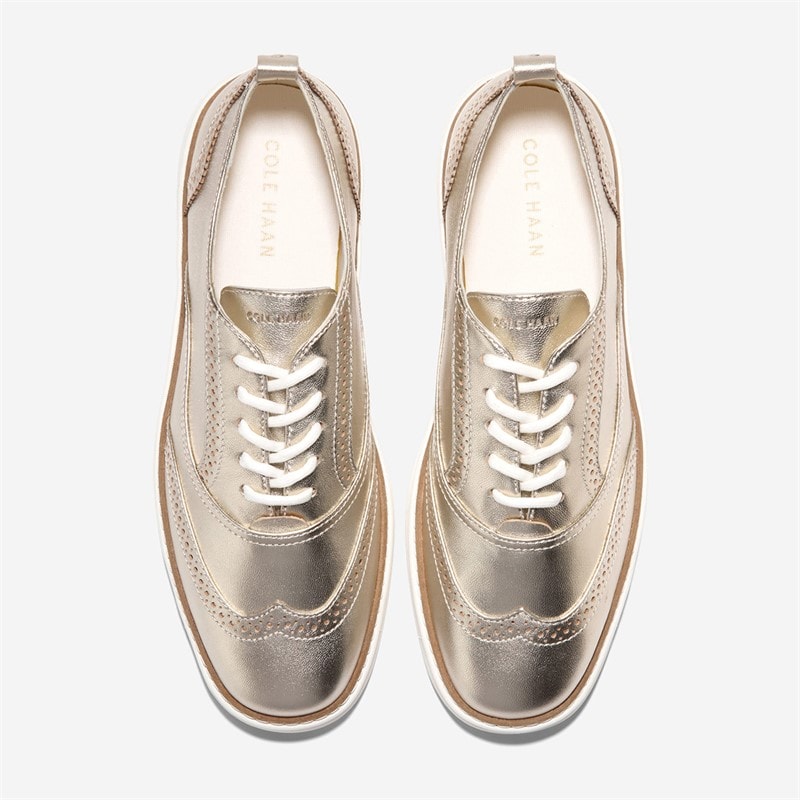 Cole Haan Womens Original Grand Camarin Wingtip Oxford Shoes Gold Metallic - Image 4