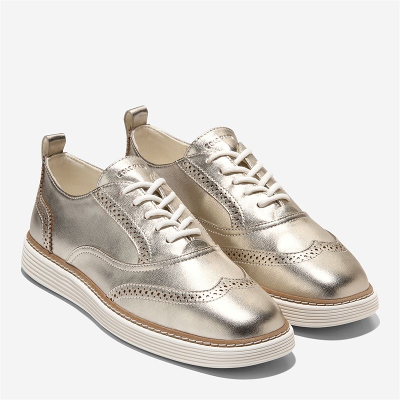 Cole Haan Womens Original Grand Camarin Wingtip Oxford Shoes Gold Metallic - Image 5