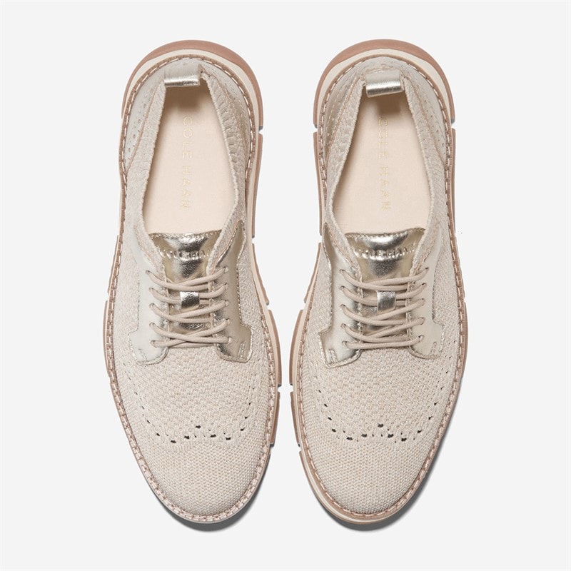 Cole Haan Womens Zerogrand Rella Stitchlite Oxford Shoes Ivory/Gold Metallic - Image 4