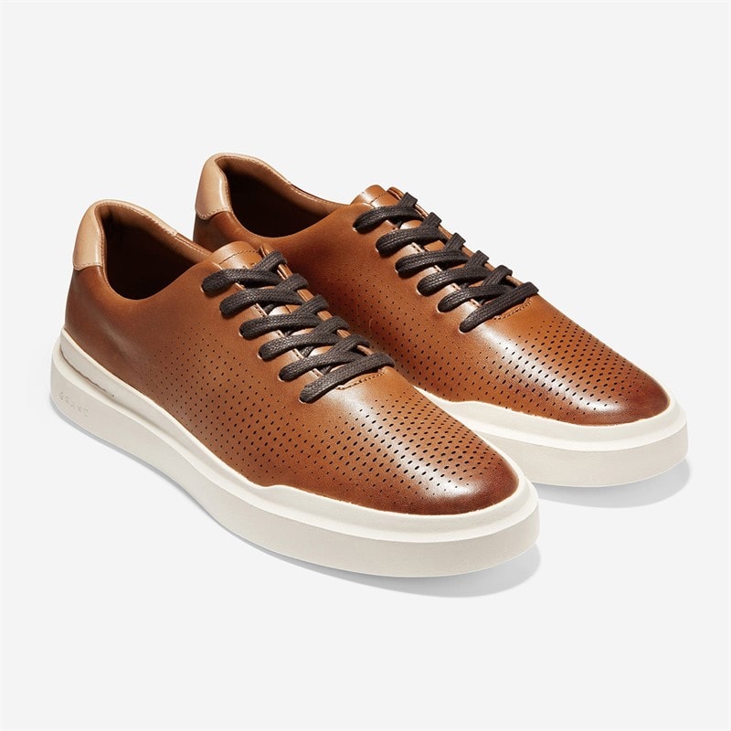 Cole Haan Mens Grandprø Rally Laser Cut Trainers British Tan/Ivory British Tan-Ivory - Image 2