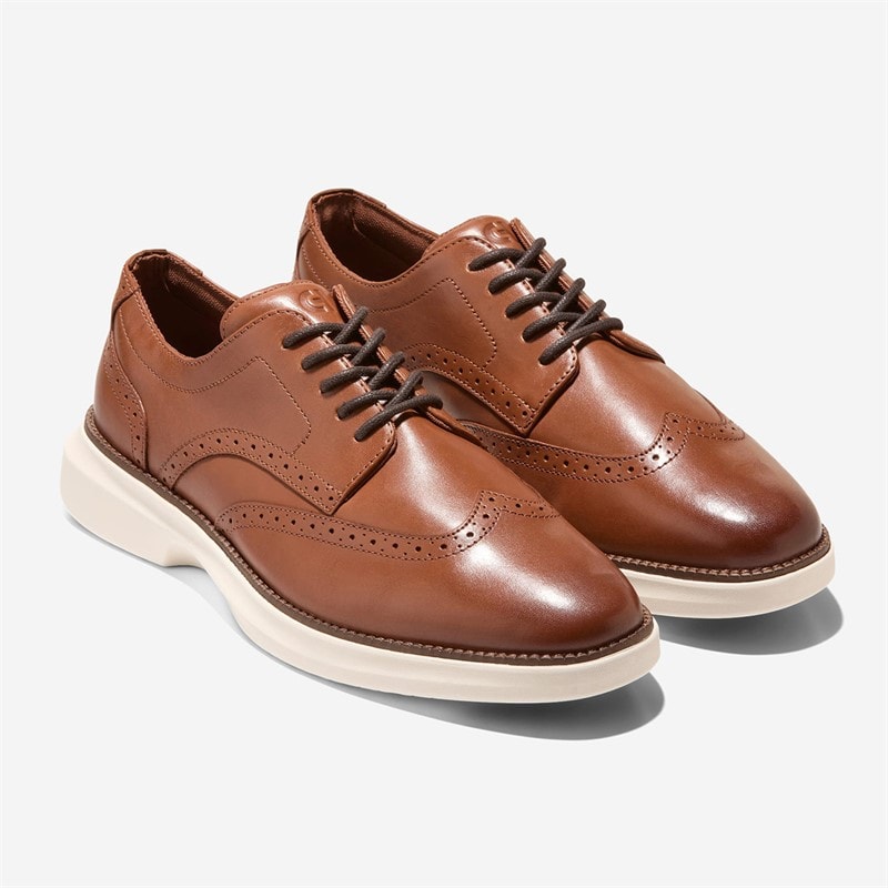 Cole Haan Mens Shadow Lite Wingtip Oxford Shoes British Tan/Ivory British Tan-Ivory - Image 2
