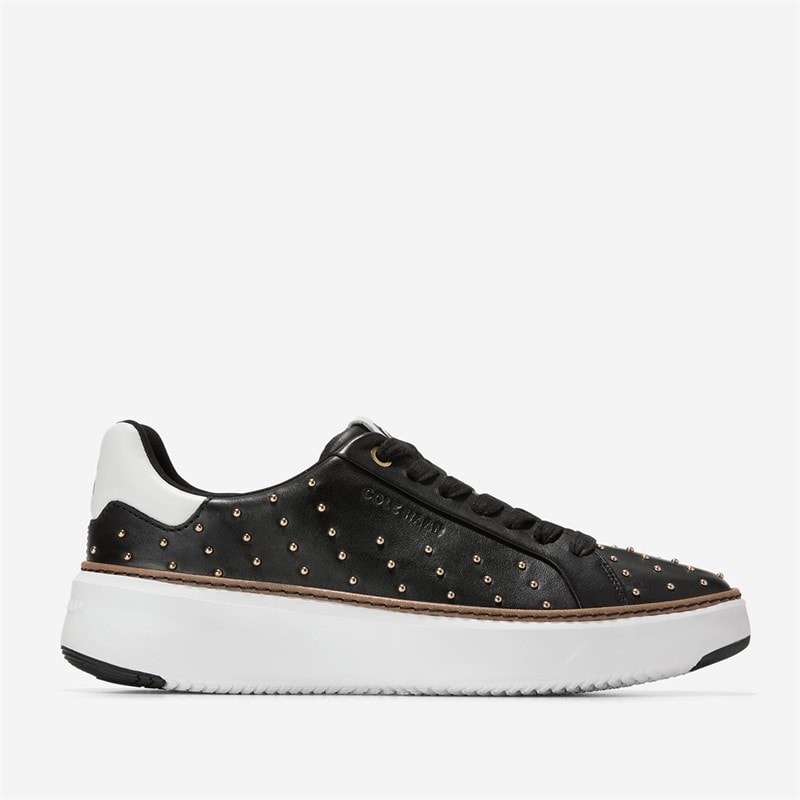 Cole Haan Womens Grandprø Topspin Studded Trainers Black/Gold Studs Black-Gold Studs