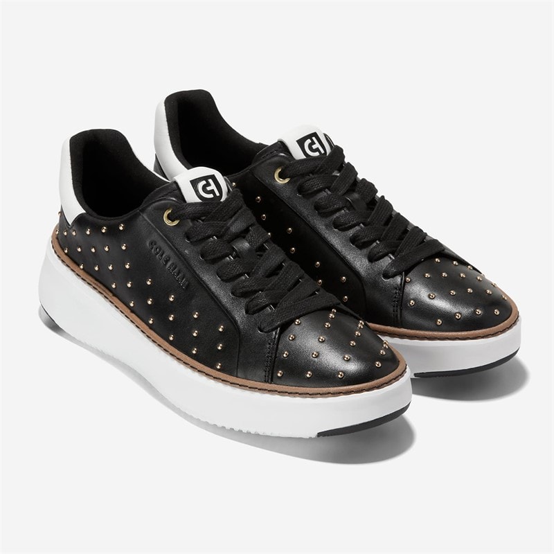 Cole Haan Womens Grandprø Topspin Studded Trainers Black/Gold Studs Black-Gold Studs - Image 2
