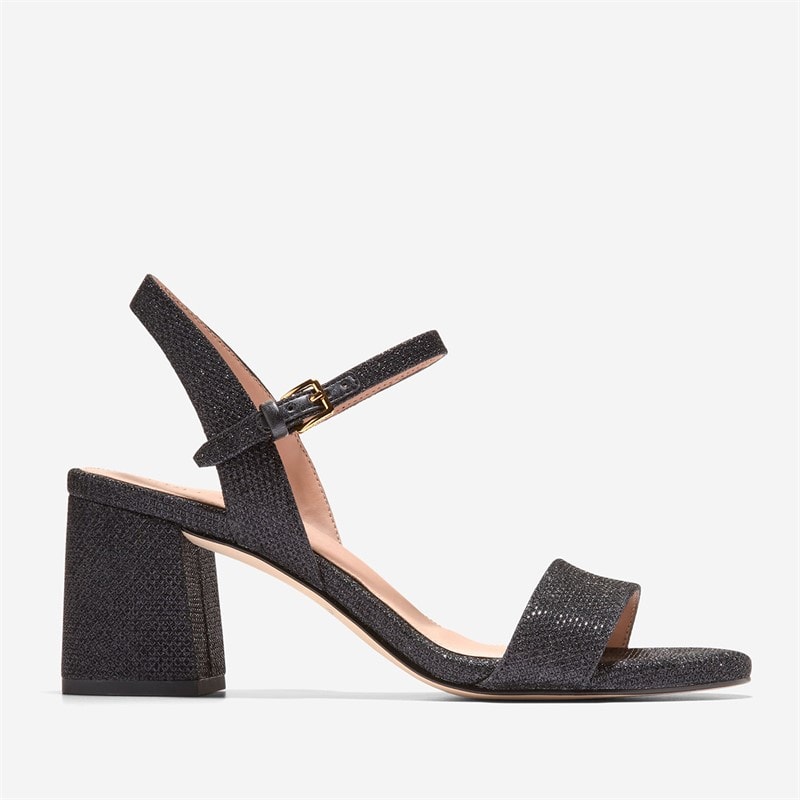 Cole Haan Womens Josie Block Heel Sandals Black Glitter