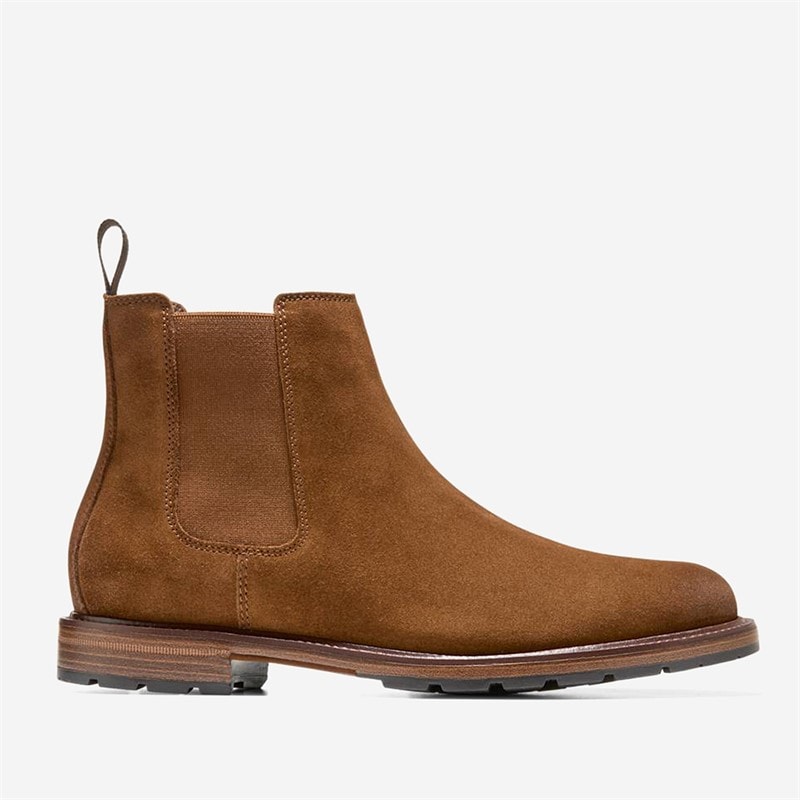 Cole Haan Mens Roundhill Grand Chelsea Boots Spiced Brown Suede