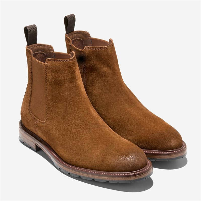 Cole Haan Mens Roundhill Grand Chelsea Boots Spiced Brown Suede - Image 2