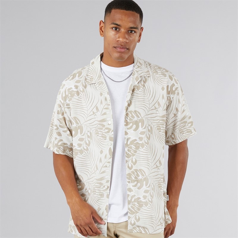 JJ REBEL Mens Bloom Resort Short Sleeve Shirt Moonbeam - Image 3