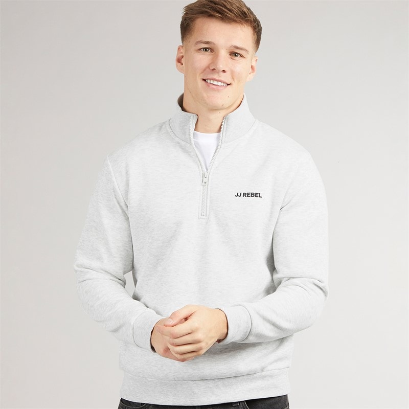 JJ REBEL Mens Billie Half Zip Sweatshirt White Melange - Image 1